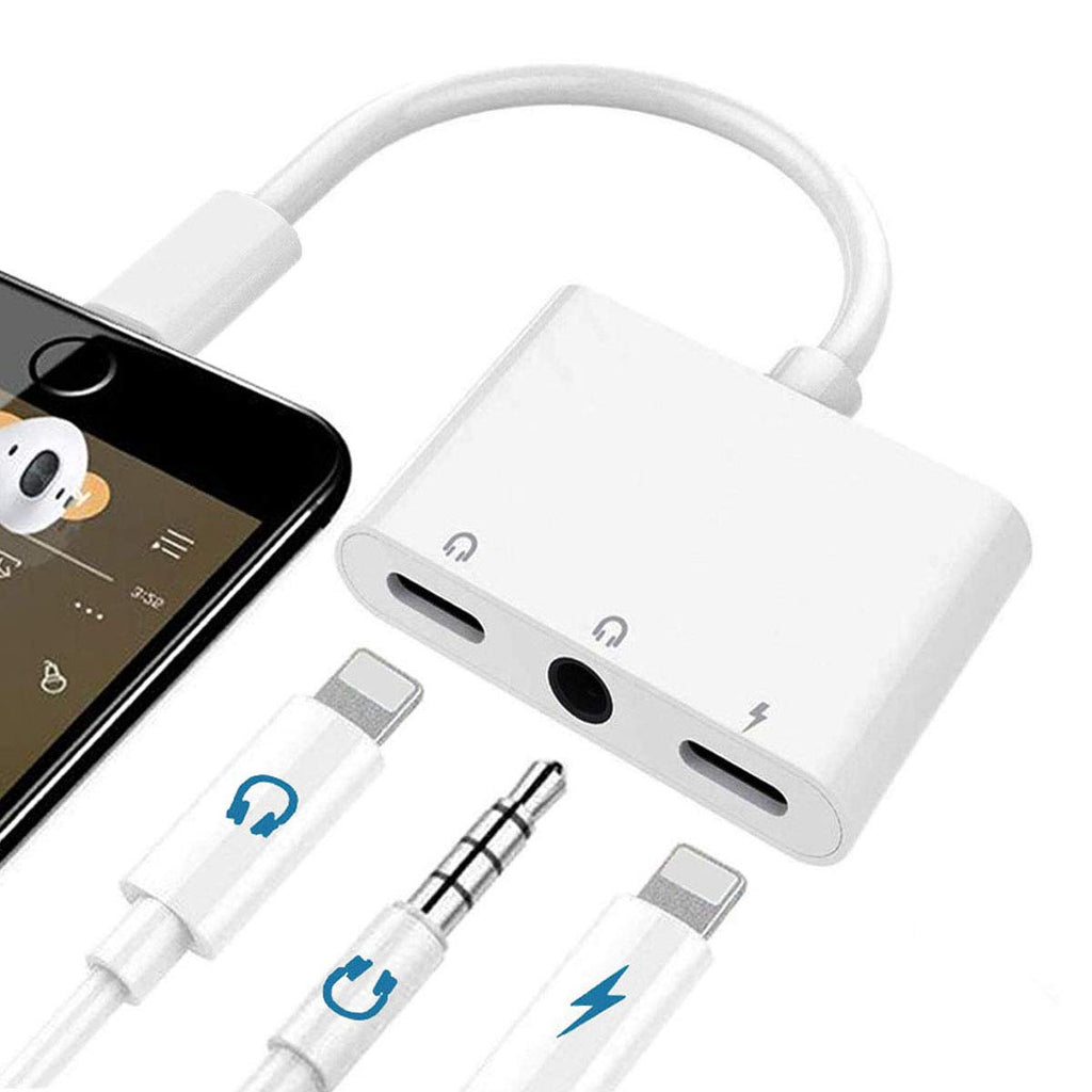 [Australia - AusPower] - 3 in 1 Lightning to 3.5mm Jack Headphone Adapter Earphone Jack Audio and Charging Adapter Headphone Splitter Compatible for iPhone 13 12 11 SE XS XR X 8 7 and iPad 