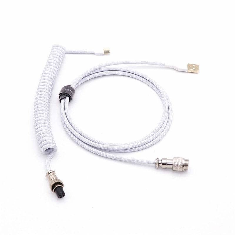 [Australia - AusPower] - Angitu L Shape Single Sleeved PET Coiled Type C Cable for Mechanical Keyboard Coiling Spring Sprial Cable with GX12 Aviator (1.5M+0.2M, White) 1.5M+0.2M 
