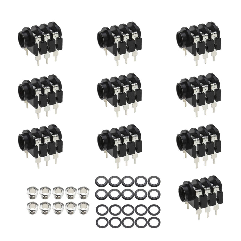 [Australia - AusPower] - 10Pcs 6.35mm 1/4Inch Female Mono Stereo Headphone Audio Jack Socket Panel Mount 6-Pin Connectors with Mounting Nuts Washers Black 