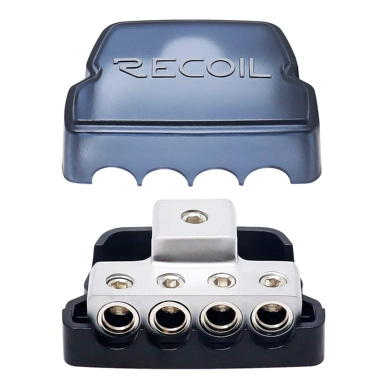 [Australia - AusPower] - RECOIL DB14 4 Way Power Distribution Block, 1 X 0/2/4 Gauge in / 4 X 4/8 Gauge Out Power Distribution Ground Distributor Block for Car Audio Amplifier Splitter (1PCS) 4 Way Power Distribution Block 1PCS 