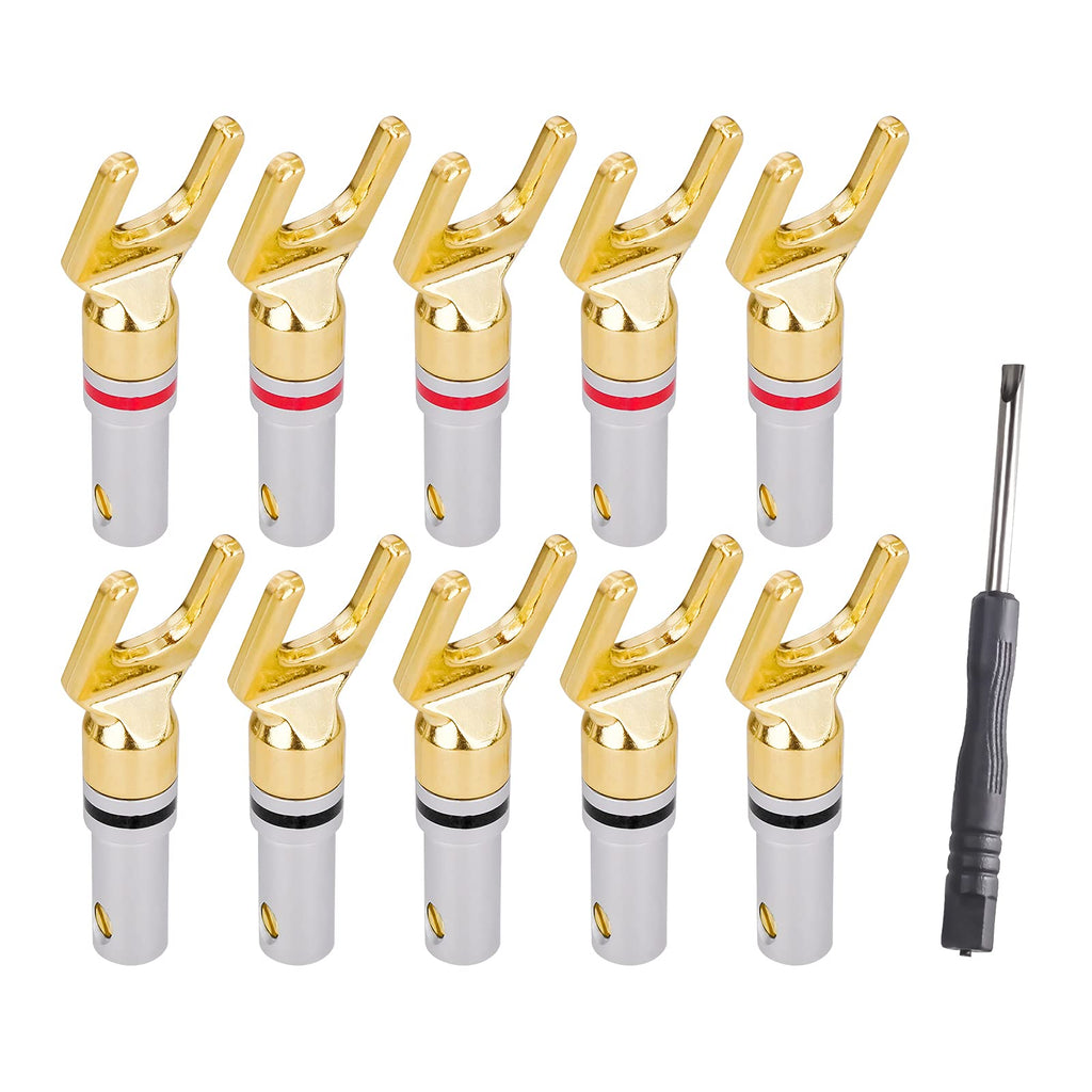 [Australia - AusPower] - Goupchn Y Plug Spade Connector 45 Degree Gold-Plated Audio Screw Fork Adapter for DIY Speaker Wire 6 Pairs 