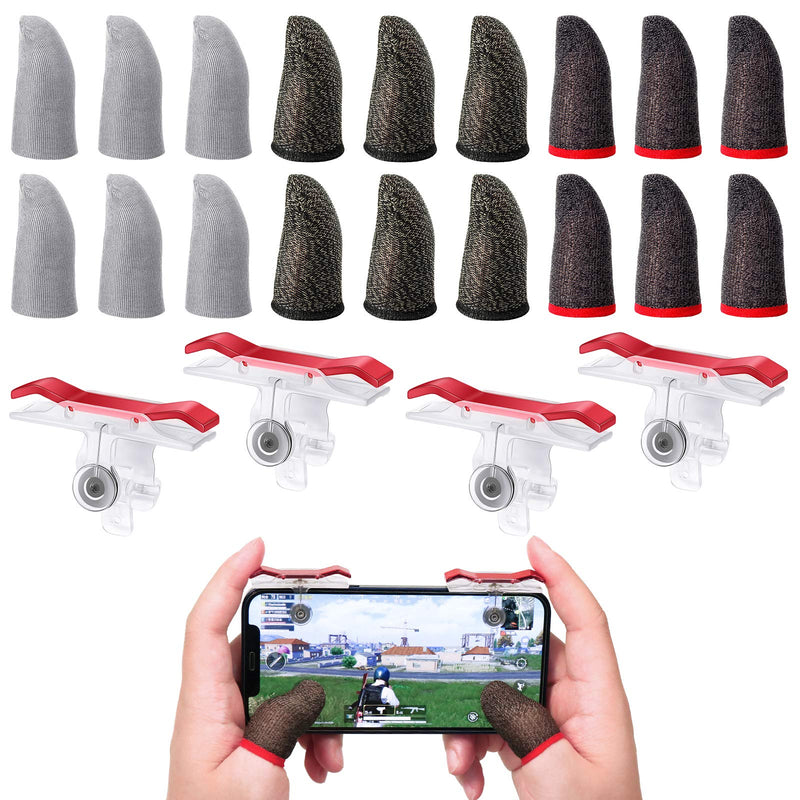 [Australia - AusPower] - 18 Pieces Mobile Gaming Finger Sleeves Touchscreen Finger Sleeve Anti-Sweat Breathable Finger Sleeve and 4 Pieces Aim Buttons for Playing Mobile Phone Games 