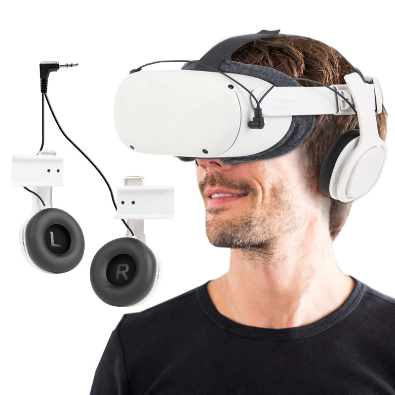 [Australia - AusPower] - Stereo VR Headphones Custom Made for Meta Quest 2/Oculus Quest 2 Elite Head Strap & Original Head Strap-On Ear Deep Bass 3D 360 Degree Sound (White) White 