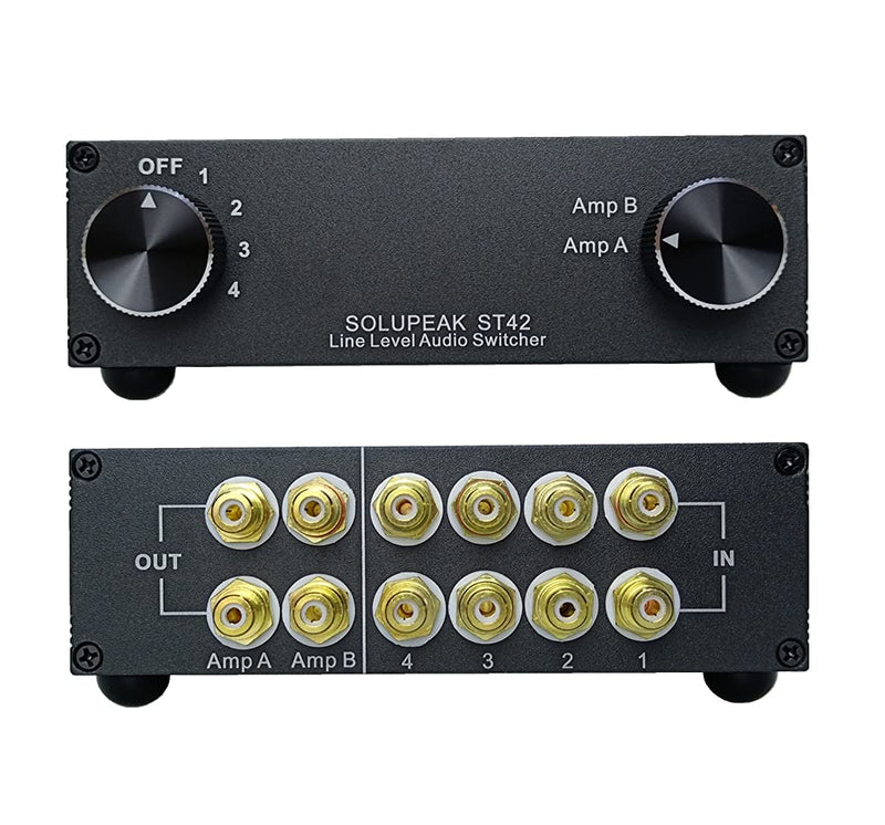 [Australia - AusPower] - SOLUPEAK ST42 4-Way RCA Audio Switch Source Signal Input switcher selector Splitter Box (4 in 2 Out) 4-WAY RCA Switch(4 IN 2 OUT)-Standard version 