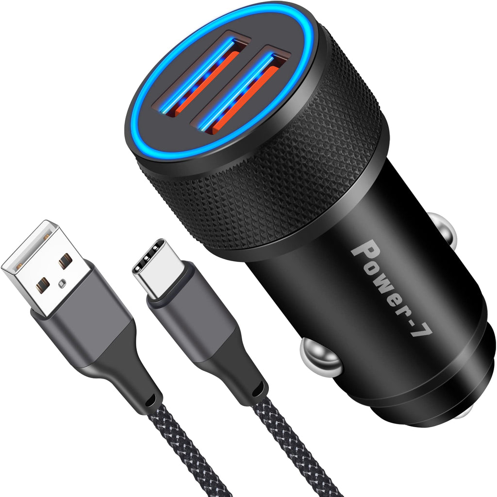 [Australia - AusPower] - Power-7 USB C Cell Phone Battery Charger, 18W Dual Port Fast Car Charger Adapter with 3FT USB Type C Charging Cable for Samsung Galaxy S22 S21 S20 S10 S9 S8 Plus Note 20 10 9 A50 A70, Pixel, Android 