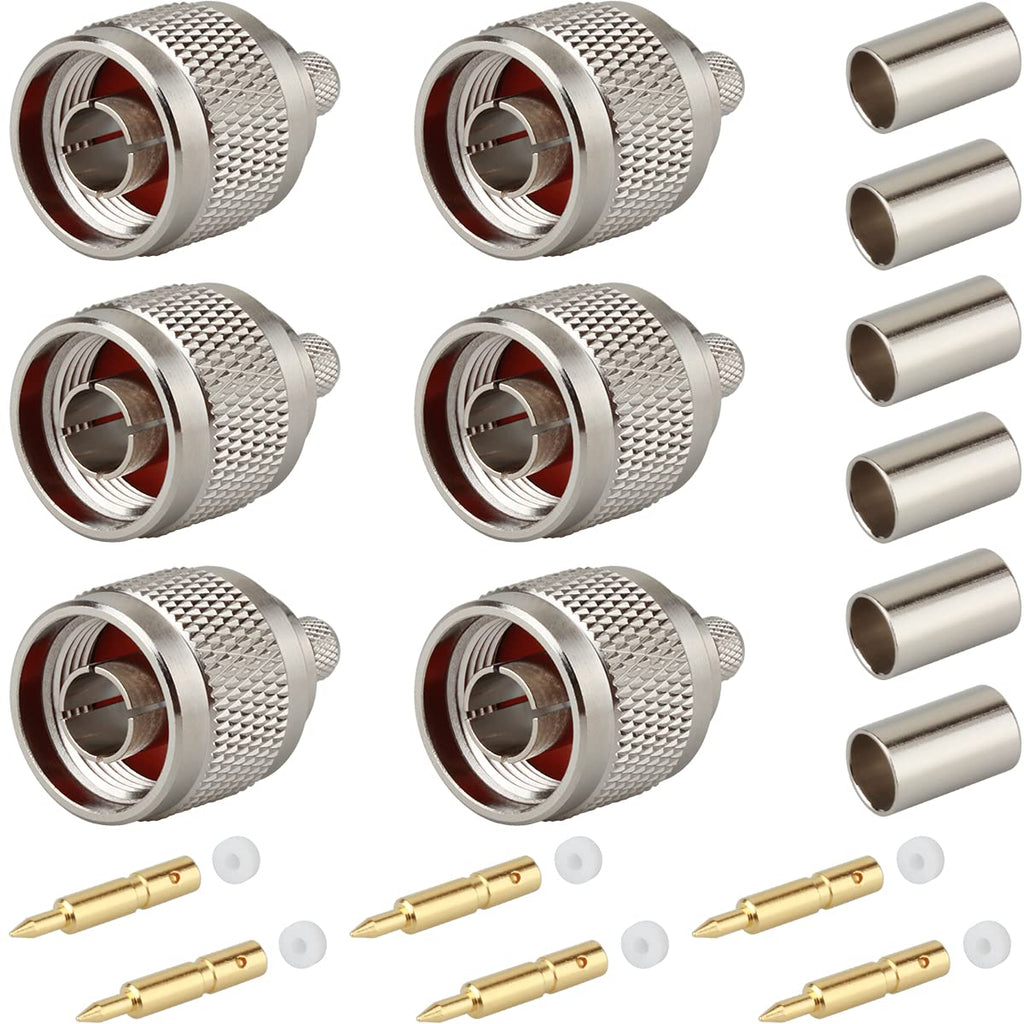 [Australia - AusPower] - GiMiLiNK (6-Pack) Type N Male Crimp Connector Straight Plug for LMR-240 RG8X Coaxial Cable Low Loss 50 Ohm (0-6GHz) 6-Pack 