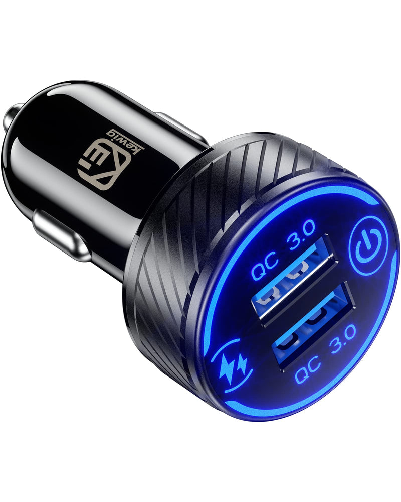 [Australia - AusPower] - KEWIG Car Charger, 36W 3A Fast Car Charger Adapter, Dual QC3.0 USB Car Charger Fast Charge with Blue LED & ON/Off Switch 
