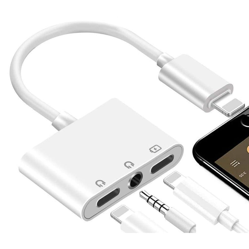 [Australia - AusPower] - 8ware Lightning to Headphone Adapter 3.5mm Jack Headphone Adapter 3 in 1 Earphone and Charging Splitter for iPhone 13/12/11/SE/XS/XR/X/8/7 and iPad 