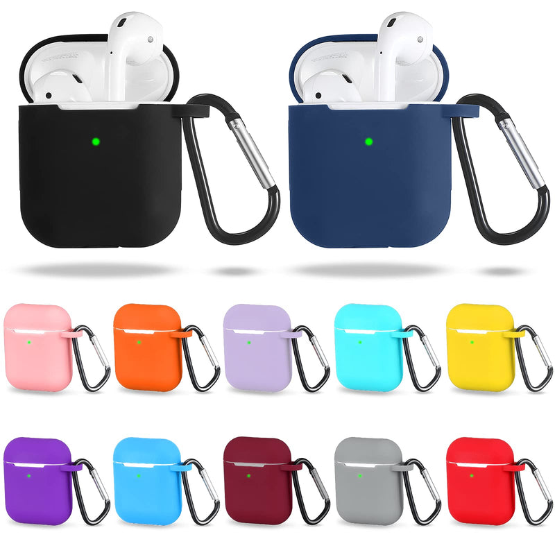 [Australia - AusPower] - 12 Pieces Headphone Silicone Protective Cases Cover with Keychain Accessories Compatible with Airpods 2 and 1 Wireless Charging Cases, Front LED Visible 