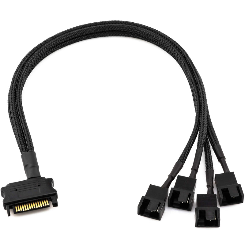 [Australia - AusPower] - CRJ 15-Pin SATA to Four 3-Pin and 4-Pin PWM Sleeved Fan 12V Power Adapter Cable 4 - Four Fan 1 