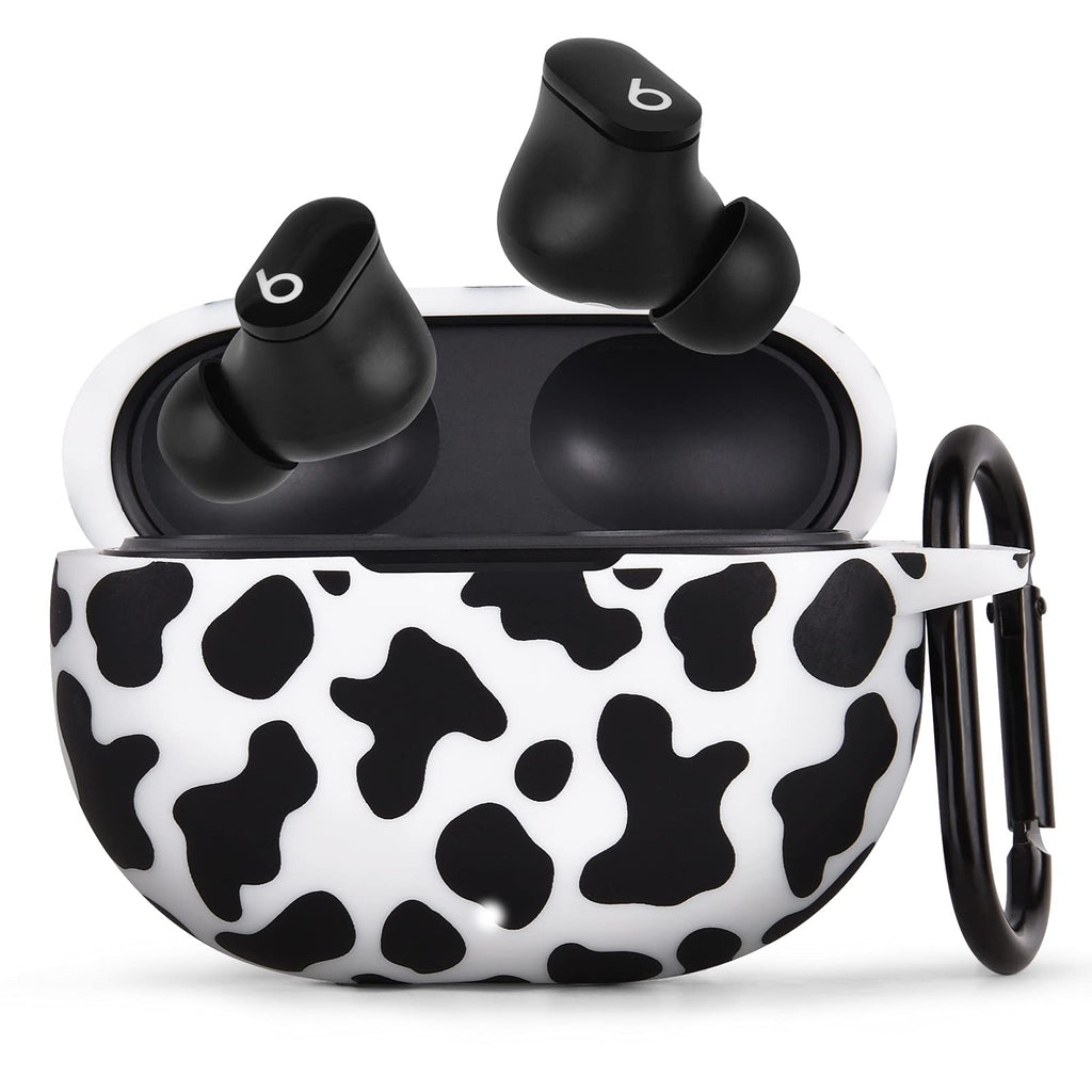 [Australia - AusPower] - AIRSPO Case for Beats Studio Buds Silicone Floral Printed Protective Beats Studio Buds Earbuds Headphones Case Cover Skin with Keychain (Black/Cow) Black/Cow 