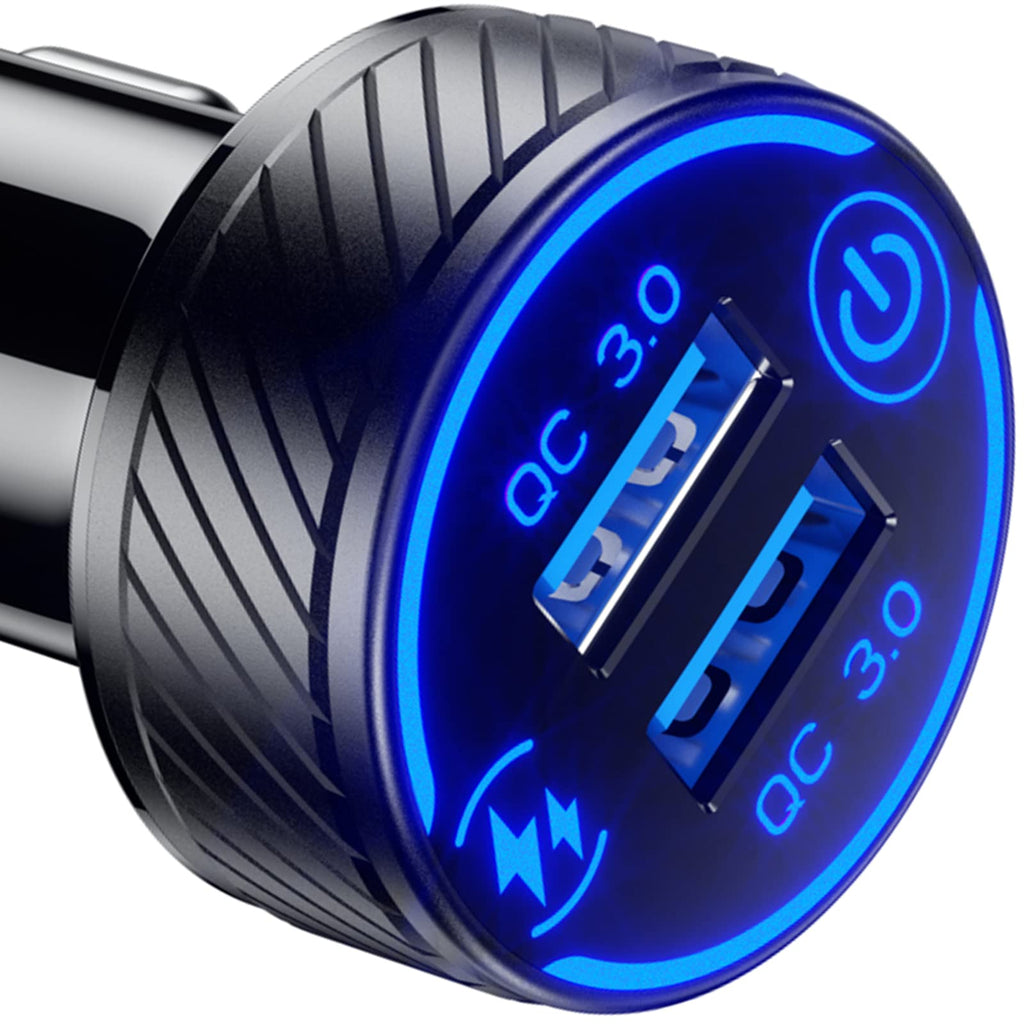 [Australia - AusPower] - Car Charger, BRCOVAN Dual QC3.0 Port USB Car Charger Adapter, 36W 3A Fast Charge Car Phone Charger with Touch Switch & Blue LED 