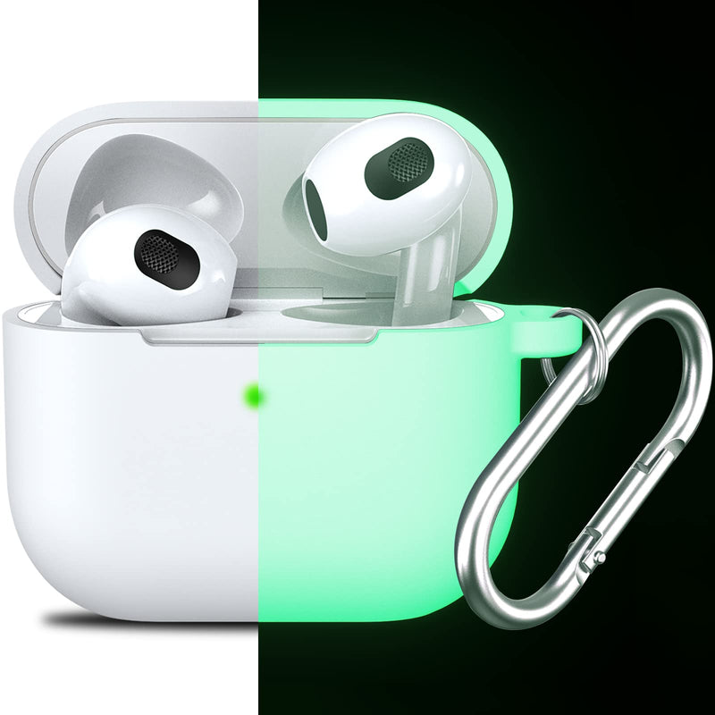 [Australia - AusPower] - Compatible with AirPods 3 Case Cover Silicone Protective Case Skin for Airpods 3rd Generation Charging Case 2021 (Front LED Visible) Clear Nightglow Green 