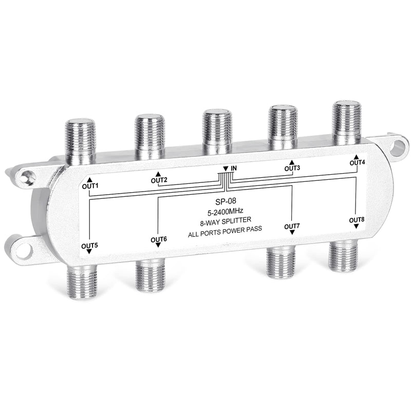[Australia - AusPower] - NEWCARE Digital 8-Way Coaxial Cable Splitter 5-2400MHz, RG6 Compatible, Work with Satellite/Cable TV and Internet, CATV Antenna System.(COAXIAL Cable NOT Included) 8 ways 