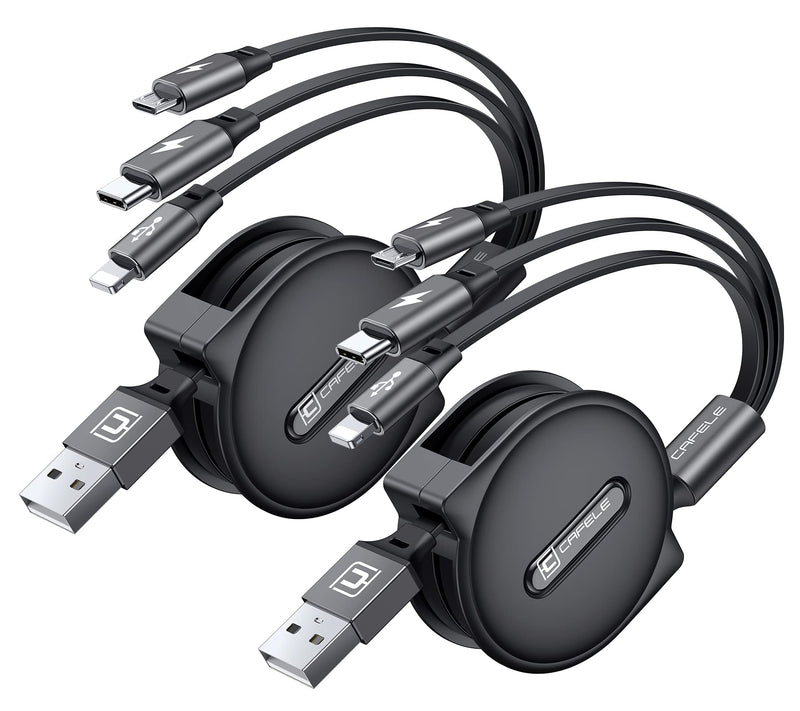 [Australia - AusPower] - CAFELE Multi Charging Cable [Portable Charging] 3 in 1 Retractable Charging Cable with Type C/Micro USB/IP, Multiple Phone Charger Cord for Phone 14 13 12 11, Samsung S23 S22 S21 S20 (4ft) Black 