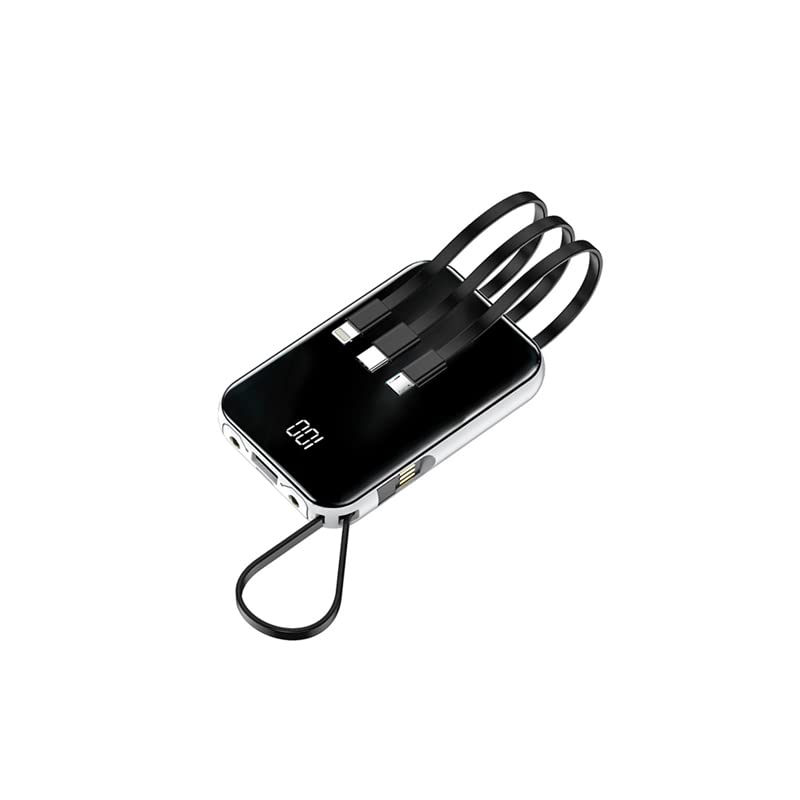 [Australia - AusPower] - KOMPSEN Mini Power Bank Built in 4 Cables Portable Charger 10000mAh Cell Phone Battery Backup with LCD Display Compatible with iPhone iPad Android Samsung Galaxy and More K9b White 01 51S-White01 