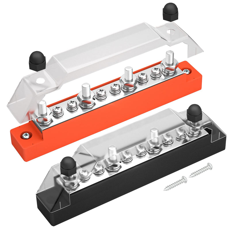 [Australia - AusPower] - DAIERTEK Power Distribution Block 4 x M6 Terminal Studs, 6 x M4 Terminal Screws Battery Bus Bar for Car Marine Boat (Pair - Positive & Negative) 4 Studs 6 Screws 