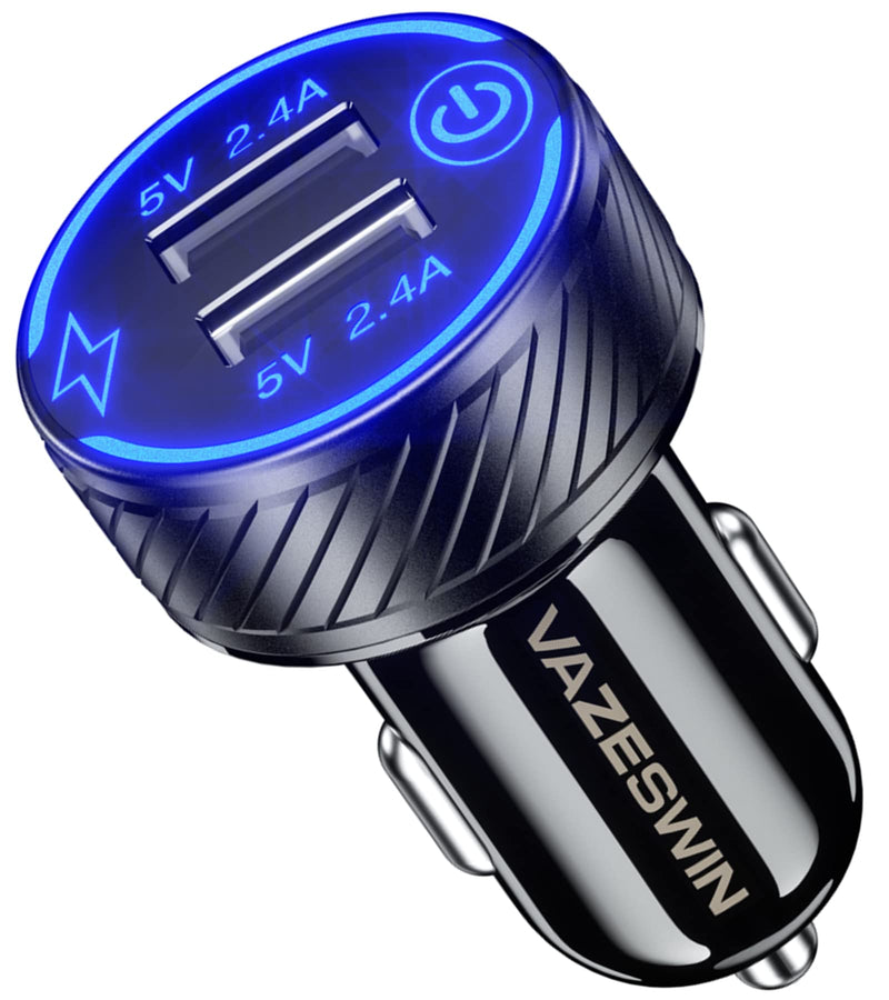 [Australia - AusPower] - Car Charger, VAZESWIN Dual USB Port Car Charger Adapter, 5V 4.8A Car Phone Charger with Blue LED & Touch Switch 