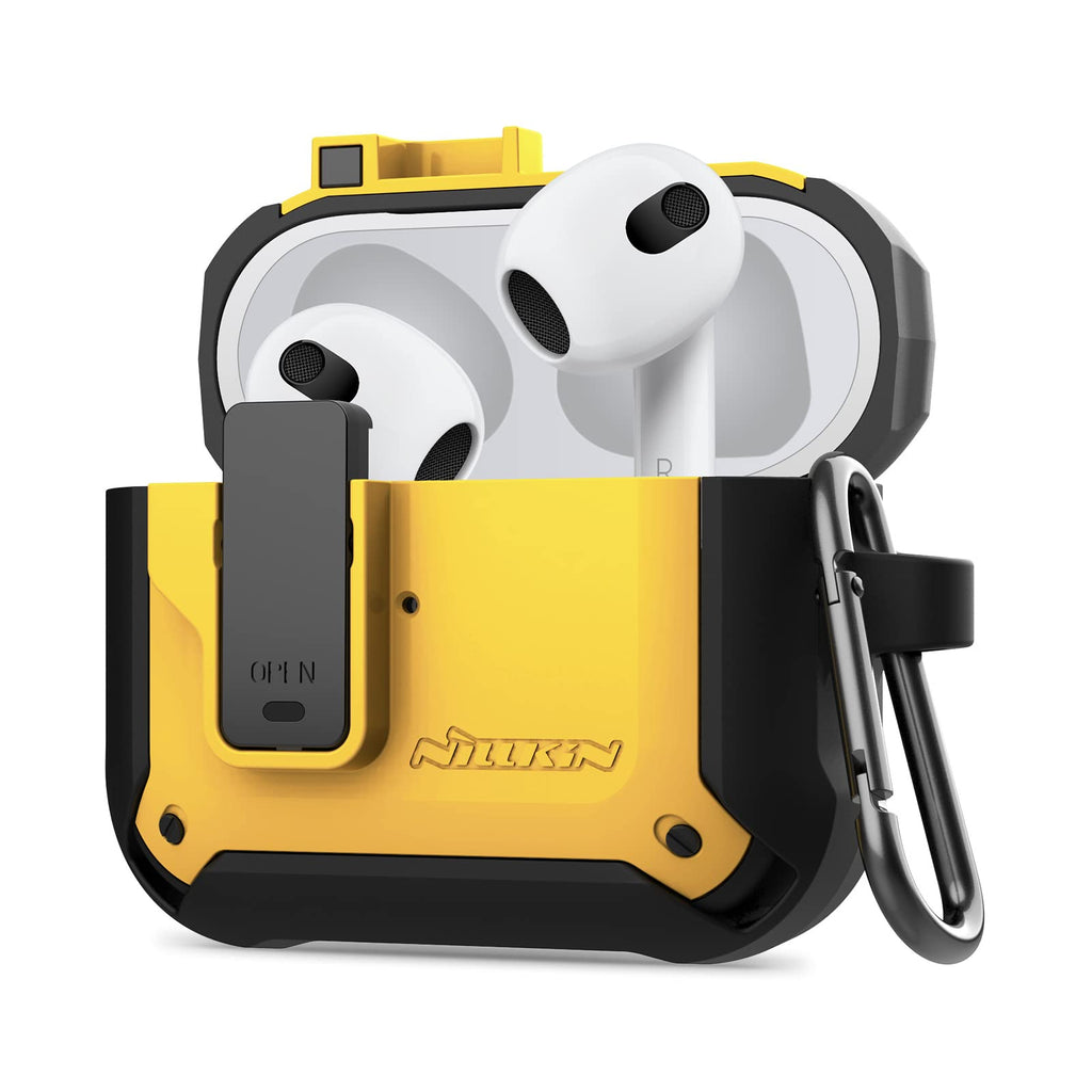 [Australia - AusPower] - Nillkin Compatible with Airpods 3 Generation 2021 Case Cover, Secure Lock Clip with Auto Pop-Out Lid, Full Body Shockproof Hard Shell Protective Cover, Yellow 