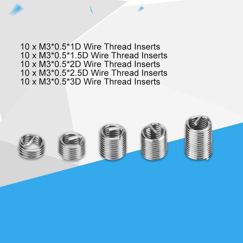 [Australia - AusPower] - 50 pcs M3 Wire Thread Insert Combination Tool Set Thread Repair Kit Twist Drill Bits Wrench Thread Taps Breaking Pin Tool Stainless Steel 
