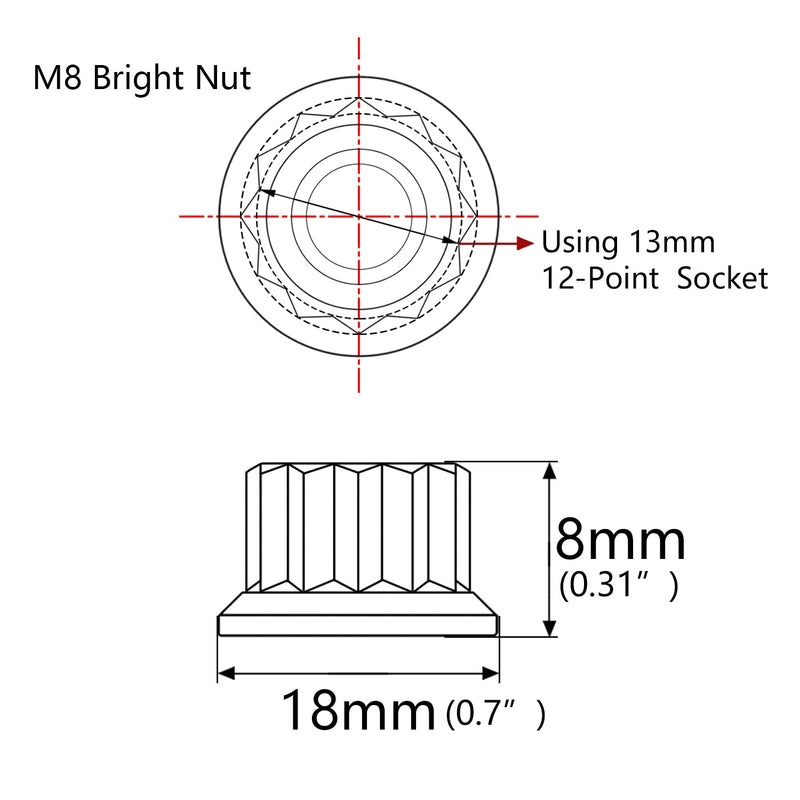 [Australia - AusPower] - Titanium M5 M6 M10 12-Point Flange Nut for Motorcycle Car Modification Pack of 6 (M8 Pitch 1.25mm, Normal Titanium) M8 Pitch 1.25mm 