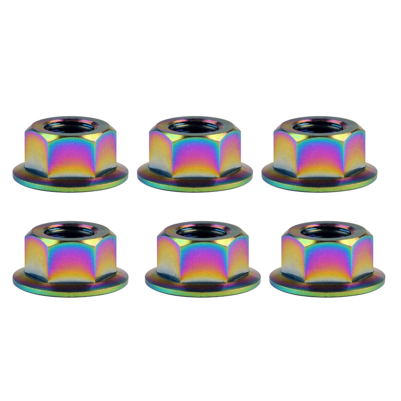 [Australia - AusPower] - Titanium DIN6923 M5 M6 M8 M10 M12 M14 M16 Hex Flange Nuts Pack of 6 (M10 Pitch 1.25mm, Rainbow) M10 Pitch 1.25mm 