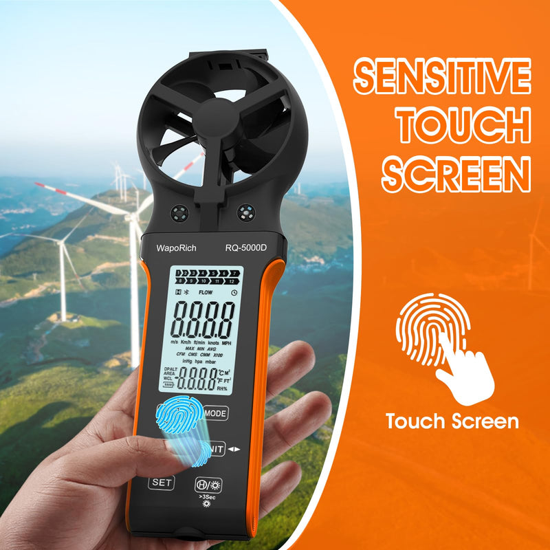 [Australia - AusPower] - Wind Meter CFM Meter, WapoRich Anemometer Handheld Wind Speed Meter Digital Wind Meter Rechargeable Measures Air Volume/Wind Speed/Temp with MAX/MIN for HVAC Drone RQ-5000D 