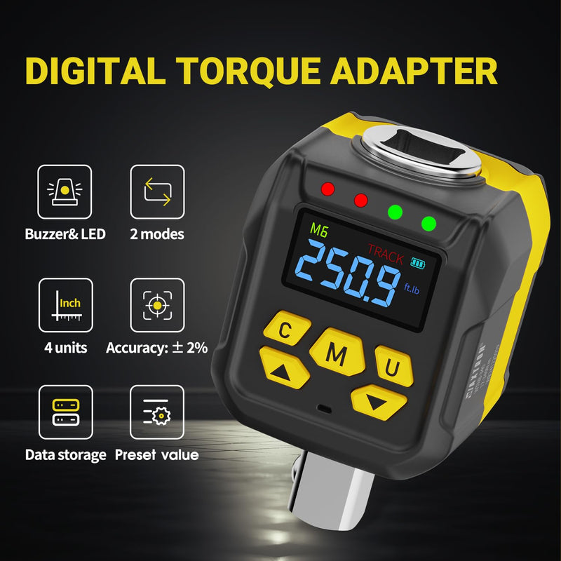 [Australia - AusPower] - Digital Torque Adapter, 1/2-Inch Drive, 17-340 Nm/12-250 Ft-lb, Color LCD Display with 2 Modes, 4 Units, Buzzer & LED Alert 12.5-250ft.lb/17-340Nm 