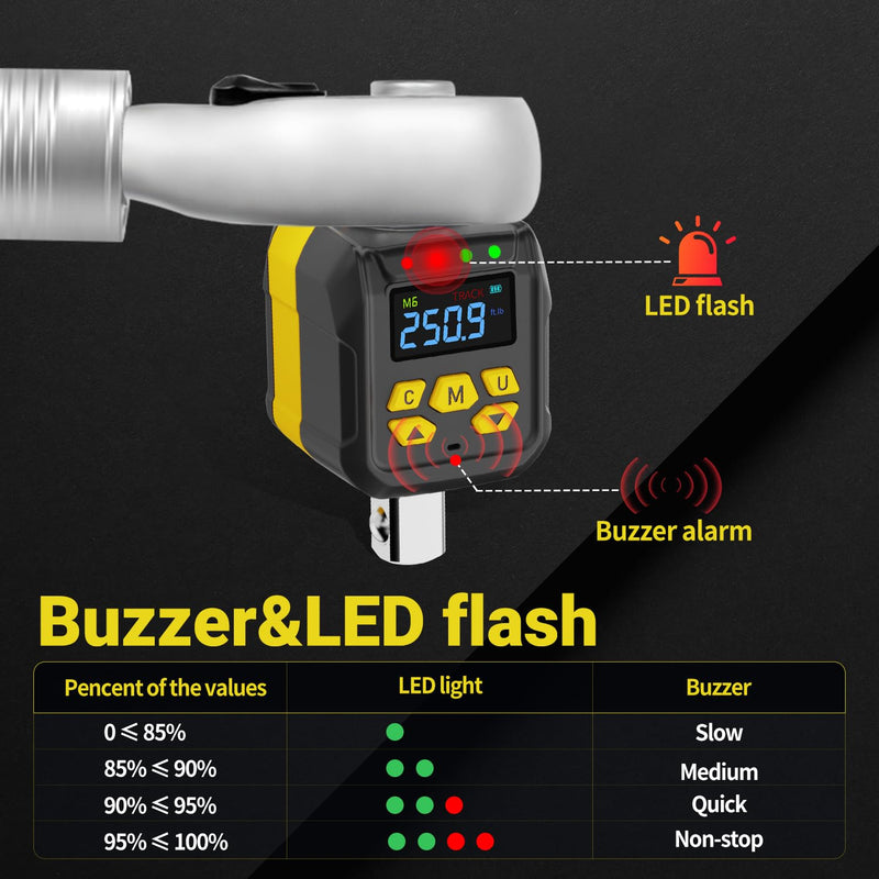 [Australia - AusPower] - Digital Torque Adapter, 1/2-Inch Drive, 17-340 Nm/12-250 Ft-lb, Color LCD Display with 2 Modes, 4 Units, Buzzer & LED Alert 12.5-250ft.lb/17-340Nm 