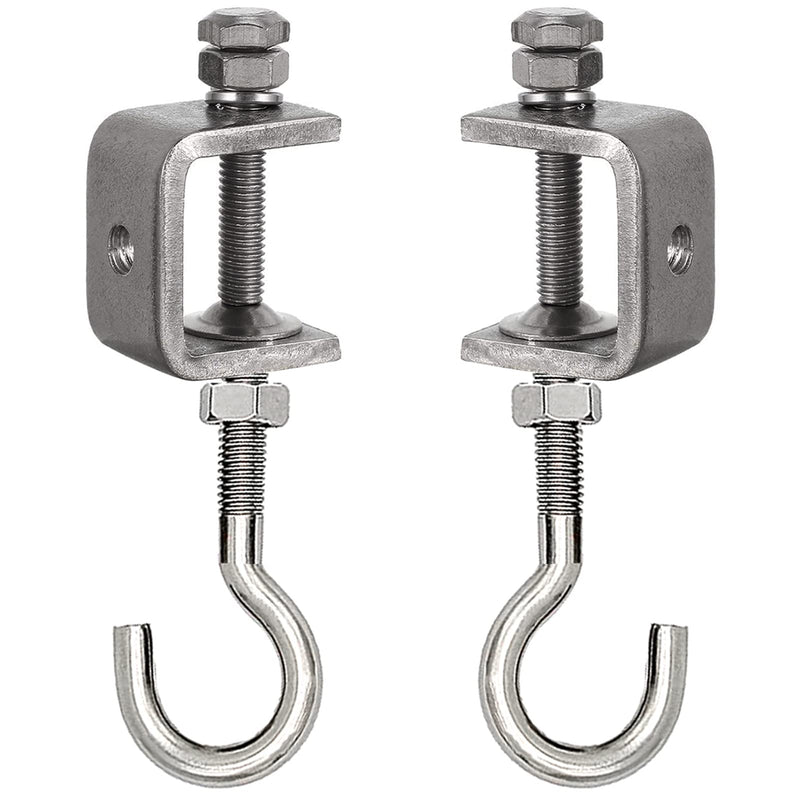 [Australia - AusPower] - 2 Set Metal Beam Hook 1 Inch Stainless Steel C Clamps and Heavy Duty Hanging J Hook/Threaded Screw Hook for Garage I Beam 1.2 in 