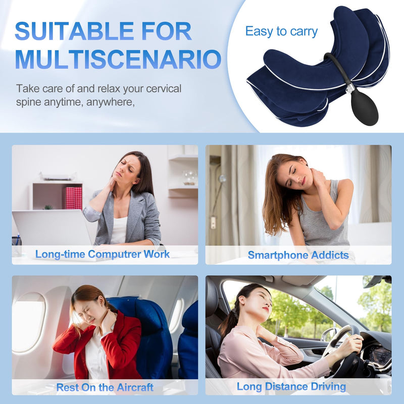 [Australia - AusPower] - Inflatable & Adjustable Neck Traction Device with Neck Brace,Portable Cervical Traction Device for Instant Neck Pain Relief,Perfect for Home,Office,and Travel(Dark Blue) Dark Blue 