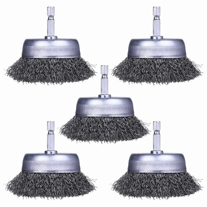 [Australia - AusPower] - 5 Pack Wire Cup Brush for Drill, Wire Brush for Drill 1/4 Inch Hex Shank, 0.012 Inch Coarse Carbon Steel- 3 Inch Wire Brush Drill Attachment 5 Pcs wire cup brush 
