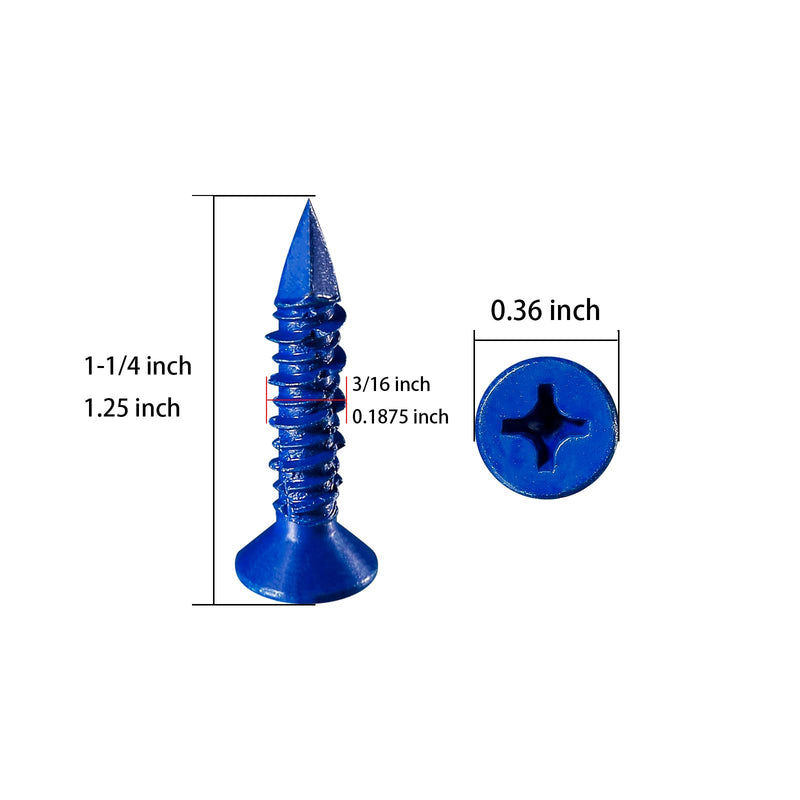 [Australia - AusPower] - WenSilon(30 PCS) 3/16" x1-1/4 Concrete Screw Anchor Blue Flat Head for Anchoring to Masonry, Block or Brick Stucco 3/16"x1-1/4" 30 