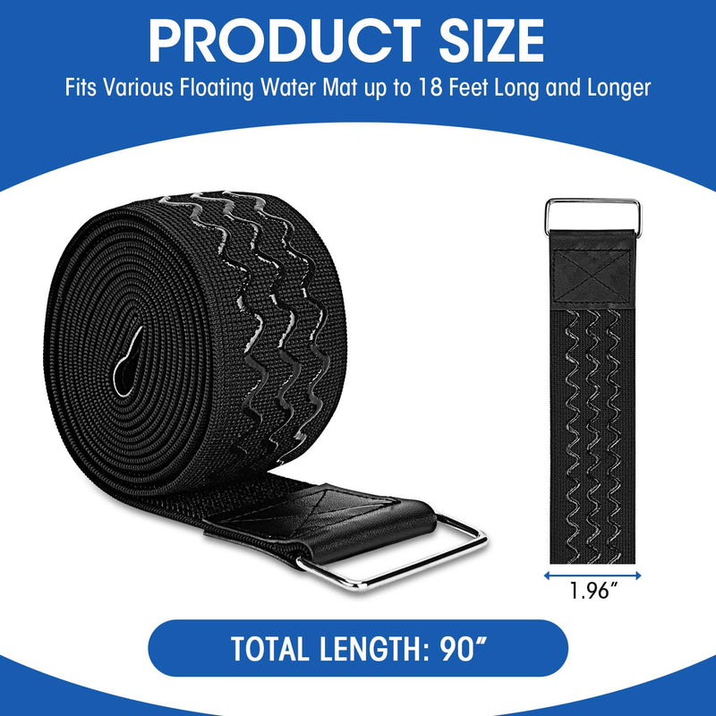 [Australia - AusPower] - 2Pcs 90 Inch Extra Long Floating Water Mat Straps, Water Pad Storage Straps with Anti-slip Strips, Reusable Metal Buckle Nylon Cinch Straps for Most Water Pad Mats, Black 