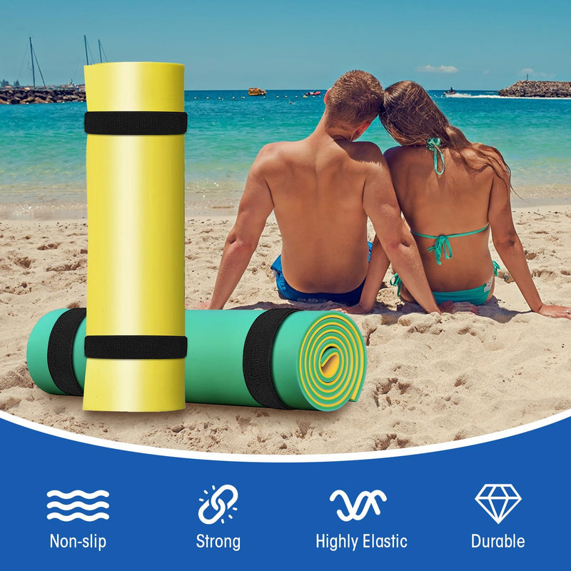 [Australia - AusPower] - 2Pcs 90 Inch Extra Long Floating Water Mat Straps, Water Pad Storage Straps with Anti-slip Strips, Reusable Metal Buckle Nylon Cinch Straps for Most Water Pad Mats, Black 