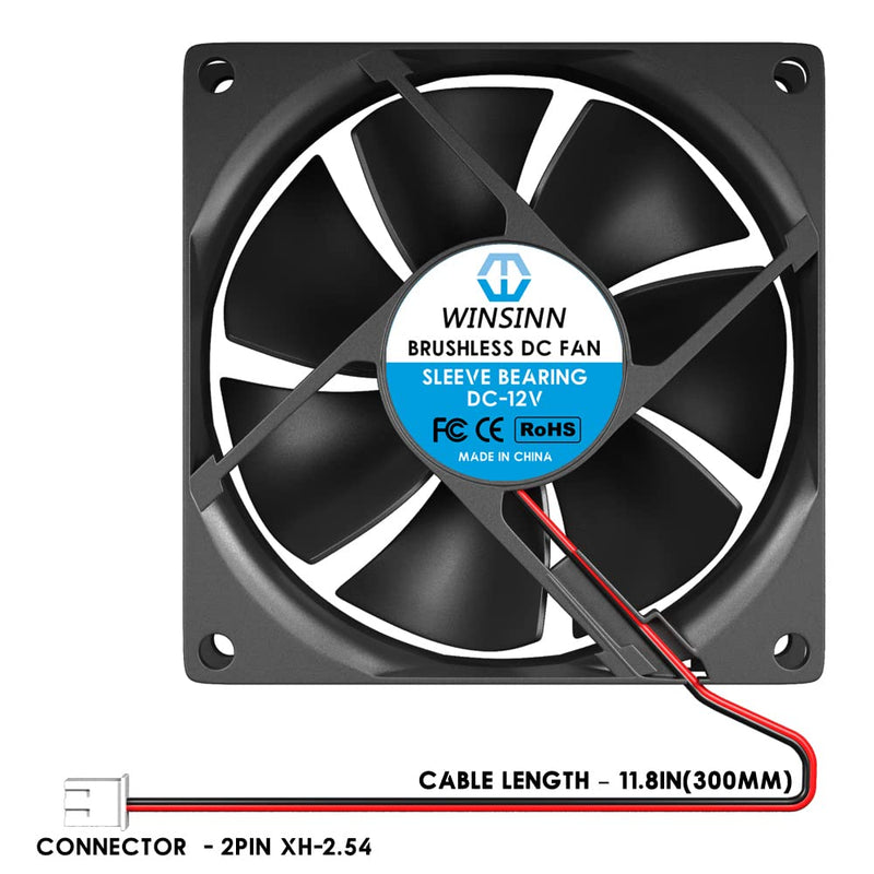 [Australia - AusPower] - WINSINN DC 80mm Fan 12V 8025 Sleeve Bearing Brushless Cooling 80mmx25mm 2PIN (Pack of 2Pcs) DC 12V 
