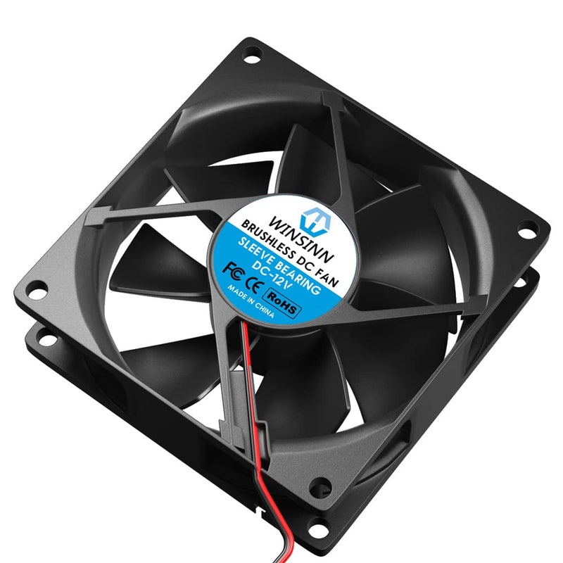 [Australia - AusPower] - WINSINN DC 80mm Fan 12V 8025 Sleeve Bearing Brushless Cooling 80mmx25mm 2PIN (Pack of 2Pcs) DC 12V 