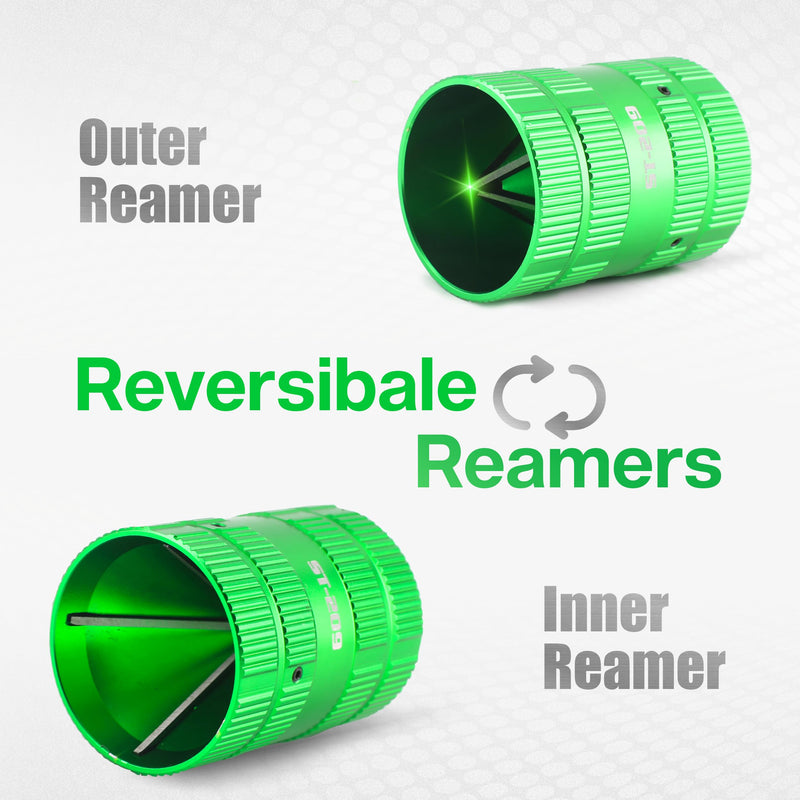 [Australia - AusPower] - Pipe Reamer Tool, Copper PVC Tube Deburring Tool Plumping Tools Pipe Cleaner 1/4" to 1-5/8" Inner Outer Reamer Pipe Tubing Chamfer for Metal PVC PPR Copper Brass Aluminum(Green) 