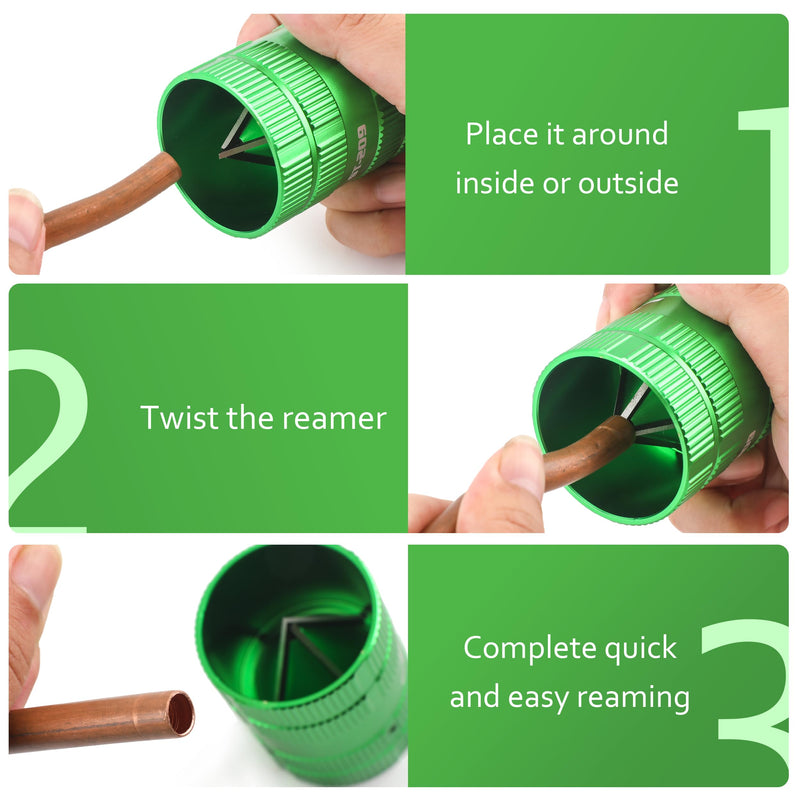 [Australia - AusPower] - Pipe Reamer Tool, Copper PVC Tube Deburring Tool Plumping Tools Pipe Cleaner 1/4" to 1-5/8" Inner Outer Reamer Pipe Tubing Chamfer for Metal PVC PPR Copper Brass Aluminum(Green) 