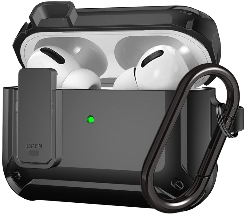[Australia - AusPower] - Wonjury for Airpods Pro Case Cover for Men with Lock, Military Armor Series Full-Body AirPod Pro Case with Keychain Cool Air Pod Pro Shockproof Protective Case for AirPods Pro 2019, Black #Black 