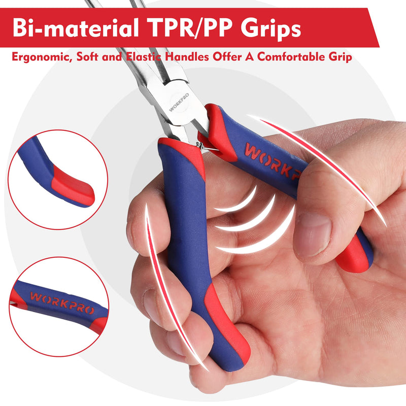 [Australia - AusPower] - WORKPRO 6" Needle Nose Pliers, Mini Long Nose Pliers with Comfort Grip Handles, Pliers Needle Nose for Wire Wrapping, Crafts, Jewelry Making Supplies 