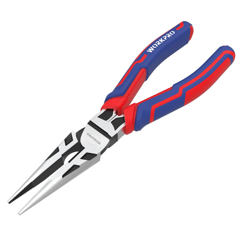 [Australia - AusPower] - WORKPRO Premium 8” Needle Nose Pliers, Paper Clamp Precision, Heavy-Duty CRV Steel, Large Soft Grip with Wire Cutter, Long Nose Cutting Pliers, W031269 8-inch 