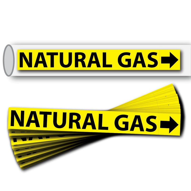 [Australia - AusPower] - (25 Pack) Natural Gas Pipe Labels Stickers with Arrows, Self Sticking 6mil PVC Natural Gas Pipe Markers for Pipes, Inspections, Detector, Regulator and Heaters (1" x 8") 1" x 8" 