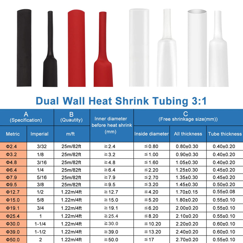 [Australia - AusPower] - XHF 1/4 Inch 20Ft 3:1 Waterproof Heat Shrink Tubing Roll Marine Grade Adhesive Lined Heat Shrink Tube, Insulation Sealing Oil-Proof Wear-Resistant Black (6.4mm(1/4"))-20ft 