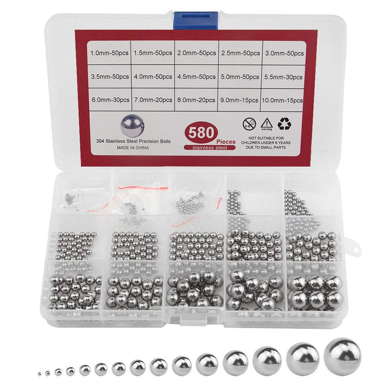 [Australia - AusPower] - XINGYHENG 580Pcs 15Kinds 304 Stainless Steel Precision Chrome Steel Bearing Ball Assortment Kit for Repairing Bicycle 