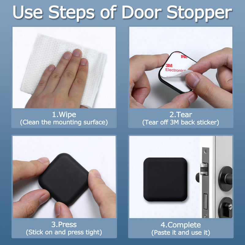 [Australia - AusPower] - XoYoZo Door Stoppers Wall Protector Buffer Guard Doorknob Door Handle Bumper Self Adhesive Silencer Soft Rubber Crash Pad for Home Office Square-Black 