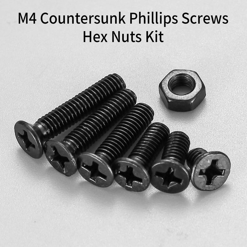 [Australia - AusPower] - M4 Flat Head Machine Screws and Nuts Kit, 275 Pcs Black Countersunk Head Phillips Screws Bolts Hex Nuts Assortment Kit - M4 x 6mm/ 10mm/ 12mm/ 16mm/ 18mm/ 20mm 