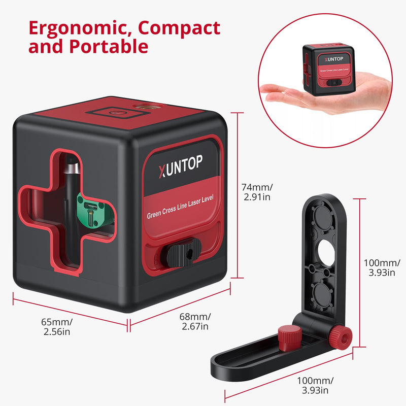 [Australia - AusPower] - 100Ft Laser Level Self Leveling (±3°) with ±1.5mm/5m Accuracy Green Cross Laser Level with Magnetic Bracket and Pouch for Picture Hanging Wall Floor Tile Construction (Class 2 Laser) 