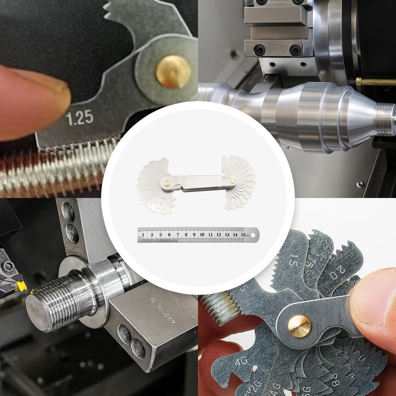 [Australia - AusPower] - 52 Sheets Thread Gauge, Metric Inches, Thread Gauge, Feeler Gauge and Radius Gauge, Precision Measuring Tool for Mechanics and Engineers, Metric Thread, Robust Iron Material 