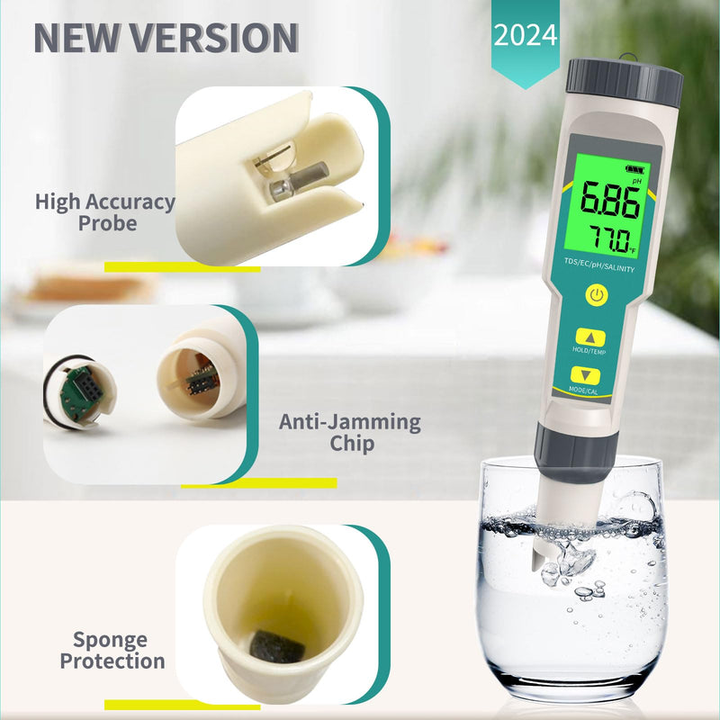 [Australia - AusPower] - Digital pH/TDS Meter with ATC Water pH Tester, 5 in 1 pH TDS EC Salinity Temp 0.01 Resolution, High Accuracy Water Quality Tester for Water, Wine, Pool, Aquariums 